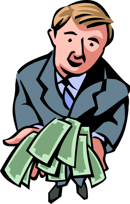 Vector Illustration of Businessman Holds Cash Dollar Bill Paper Money Monetary Currency of the United States