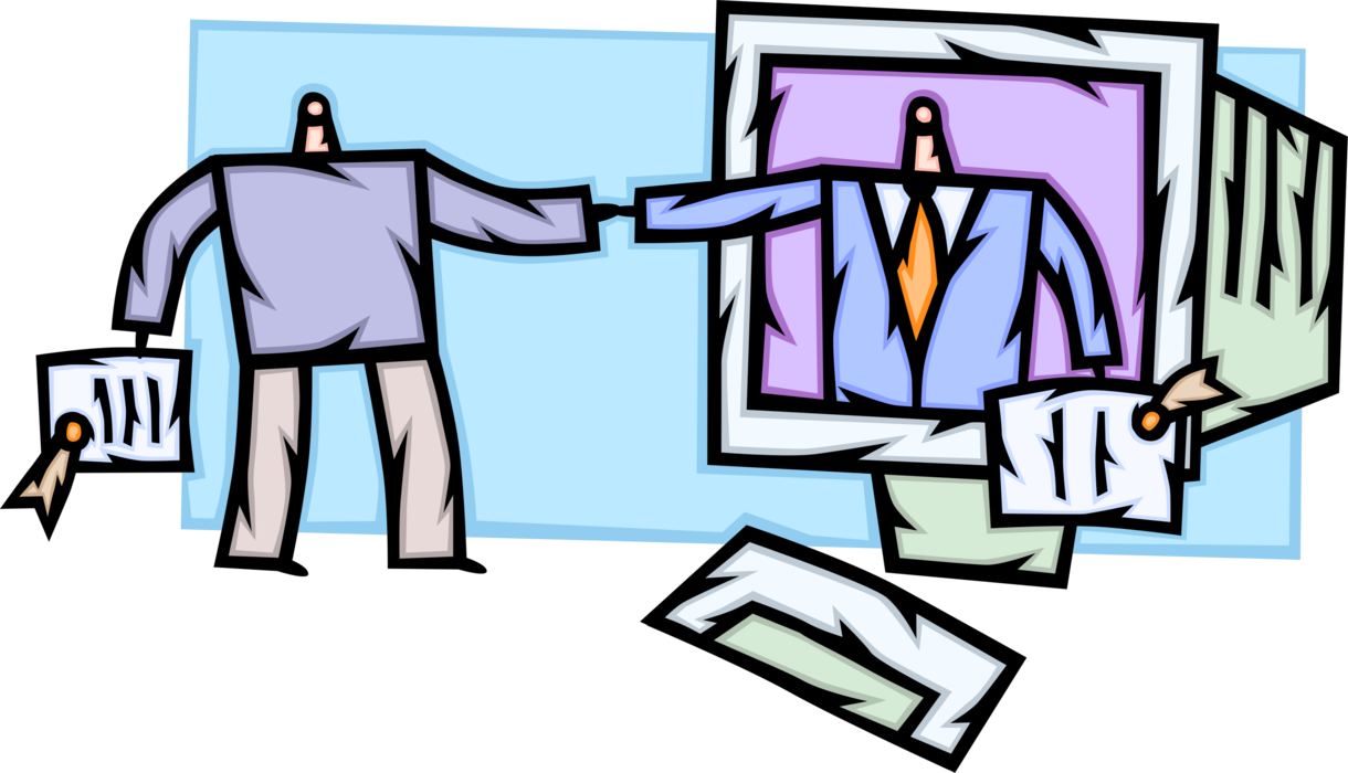 Vector Illustration of Businessmen Shake Hands in Agreement and Sign Online Internet Business Contracts