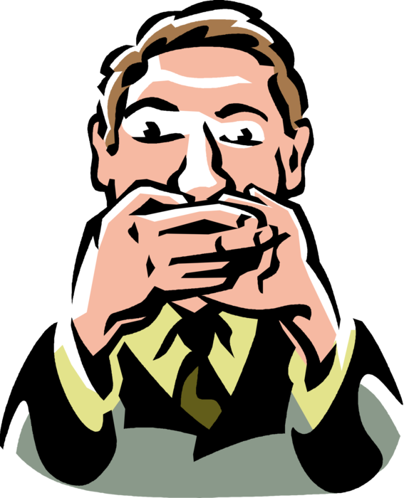 Vector Illustration of Businessman Covers Mouth with Hands to Speak No Evil