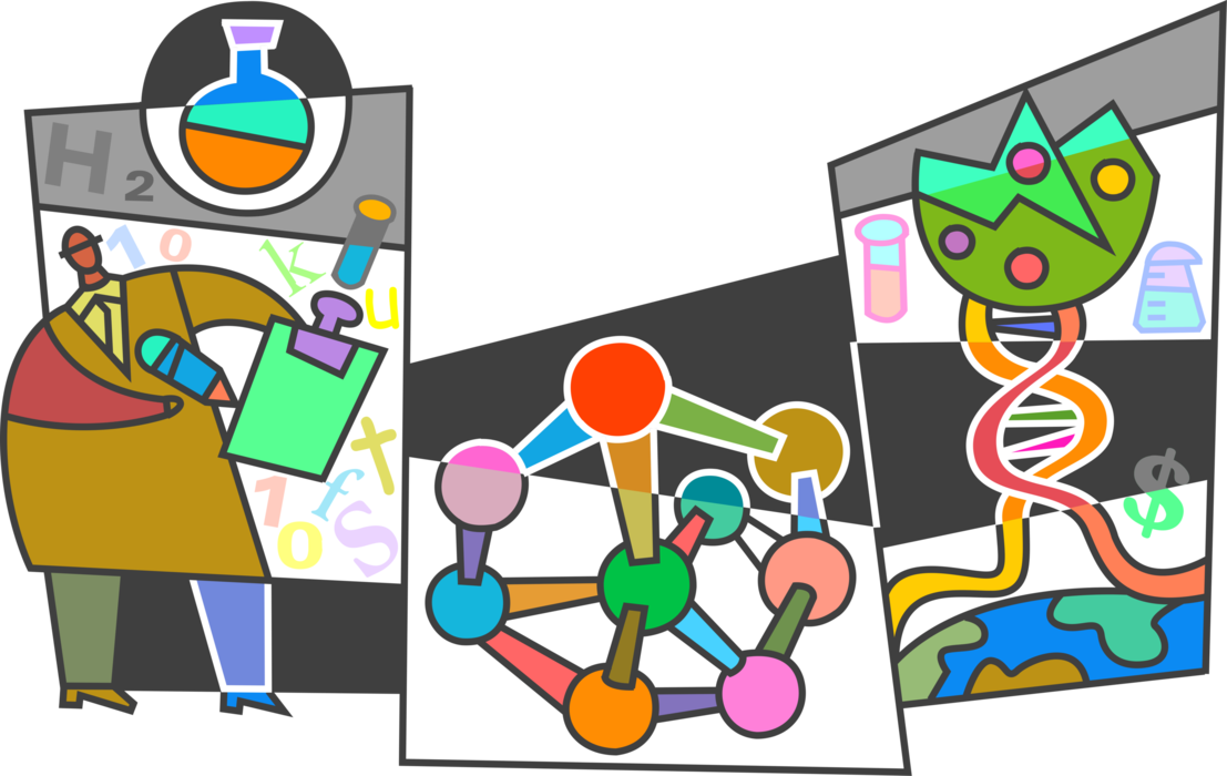 Vector Illustration of Chemistry Industry Laboratory Creates Chemical Compound Molecules for Financial Profit