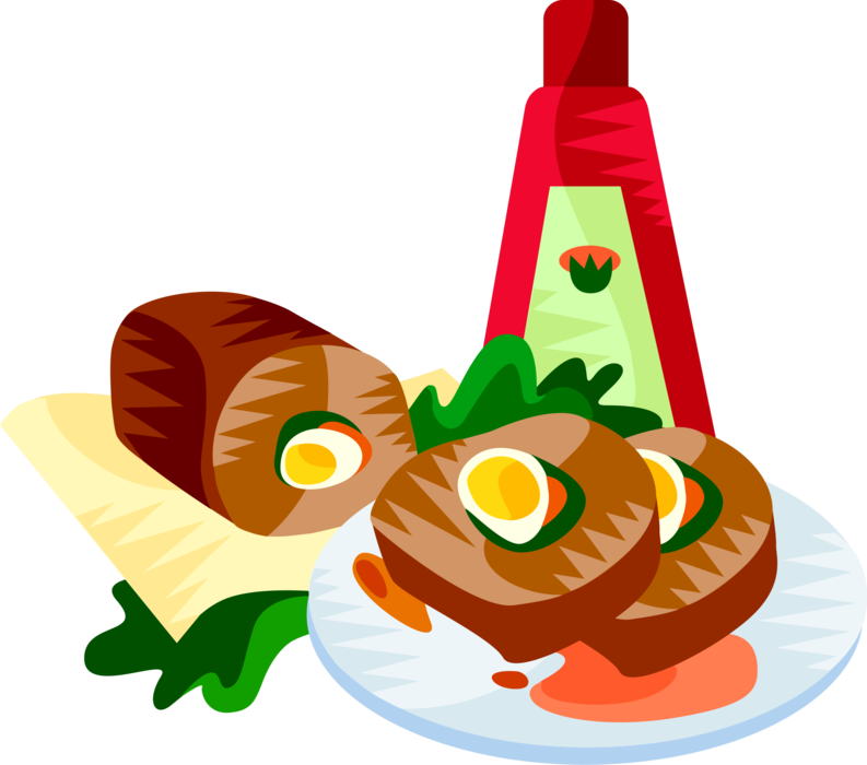 Vector Illustration of European Italian Cuisine Stuffed Breast Veal Genoese