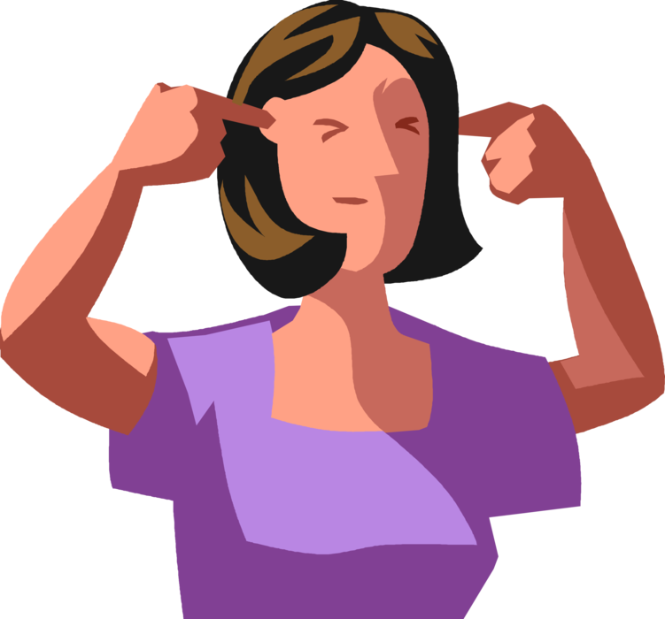 Vector Illustration of Businesswoman Covers Ears with Hands to Hear No Evil