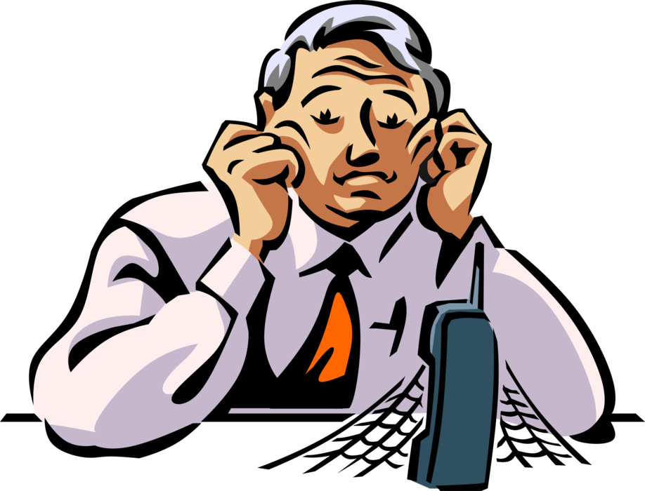 Vector Illustration of Business Salesman Waits for Mobile Telephone Cell Phone to Ring