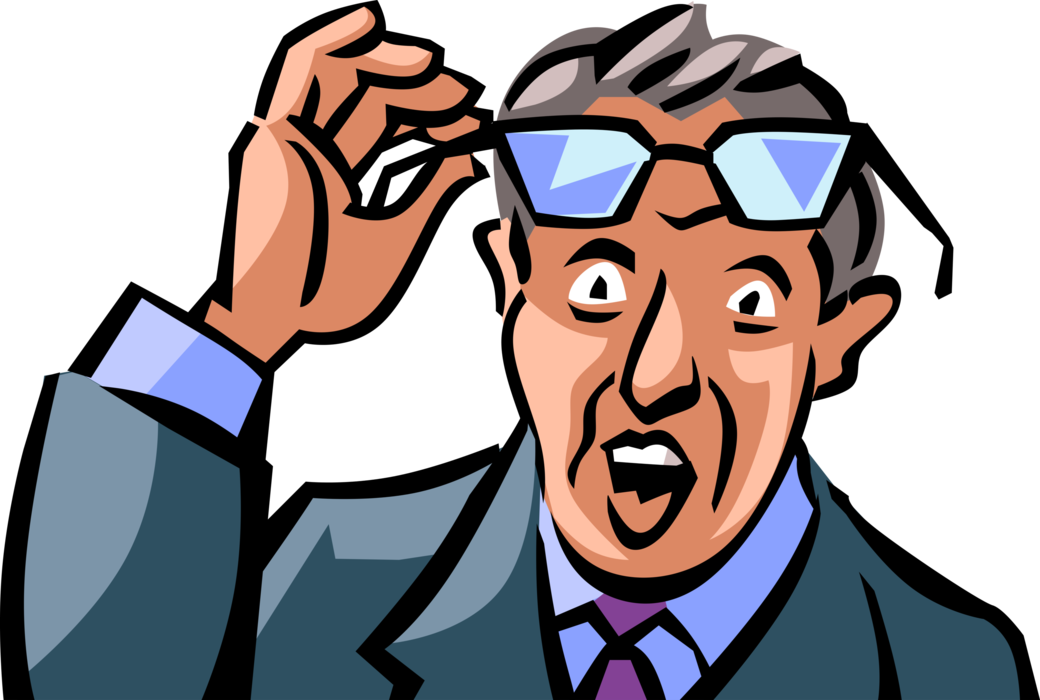 Vector Illustration of Businessman Reacts with Terror and Panic at Quarterly Sales Results