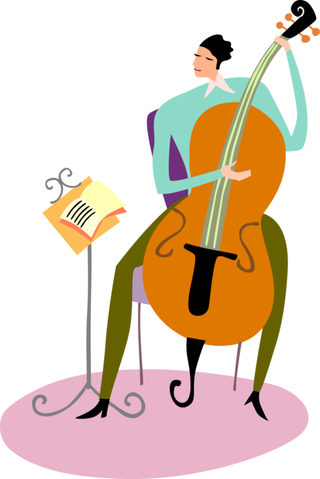 Vector Illustration of Cellist Musician Practices Playing Cello Musical Instrument with Sheet Music