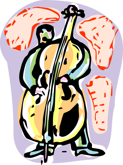 Vector Illustration of Musician Plays Bass Violin or Double Bass Bowed String Instrument