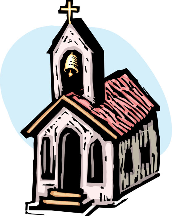 Vector Illustration of Christian Religion Church House of Worship with Bell Tower Steeple