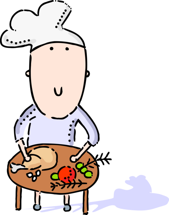 Vector Illustration of Culinary Cuisine Restaurant Chef Cooks Christmas Poultry Turkey Dinner