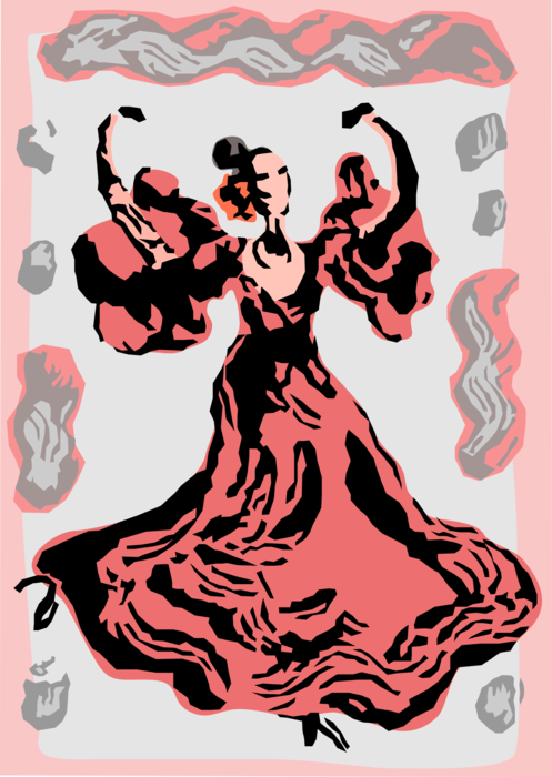 Vector Illustration of Spanish Flamenco Dancer Dancing Style of Andalusian Gypsies