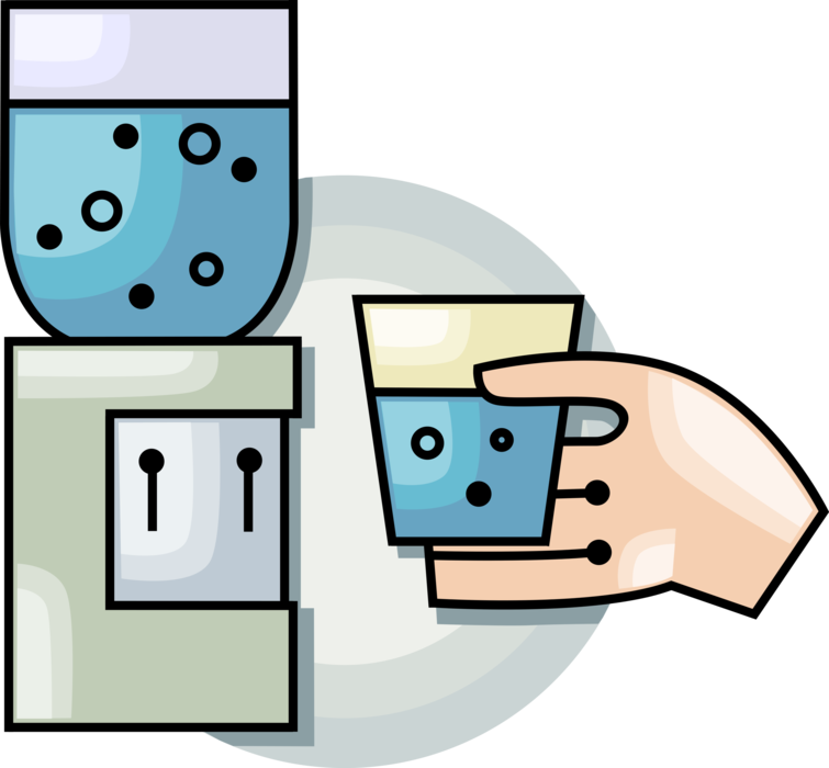 Vector Illustration of Hand Holds Water Cup at Office Water Cooler Dispenser