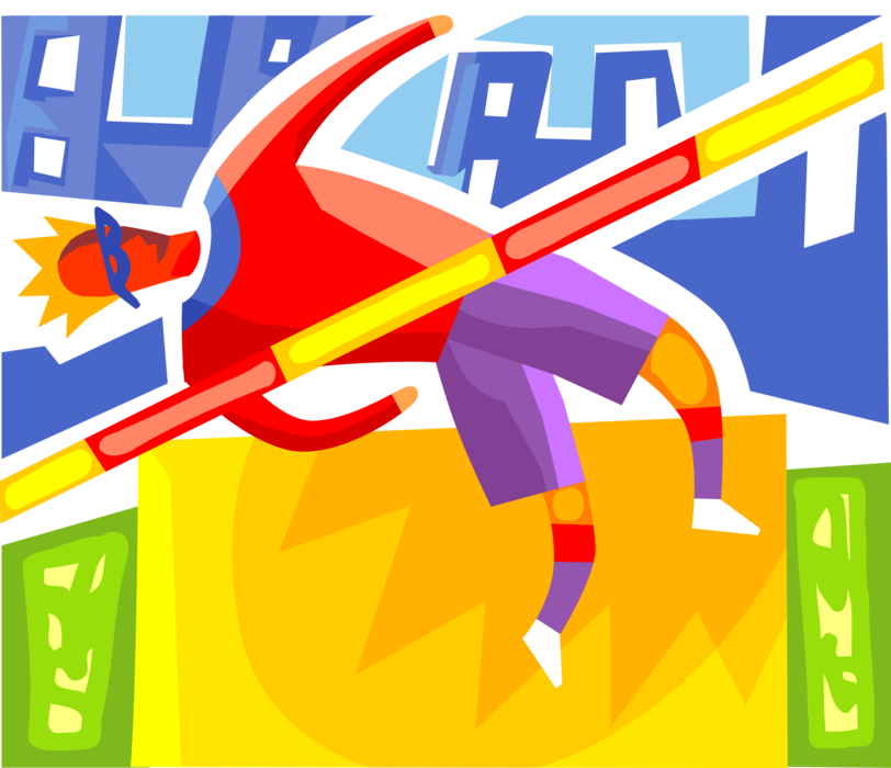 Vector Illustration of Track and Field Athletic Sport Contest High Jumper Jumps Bar in Track Meet Competition