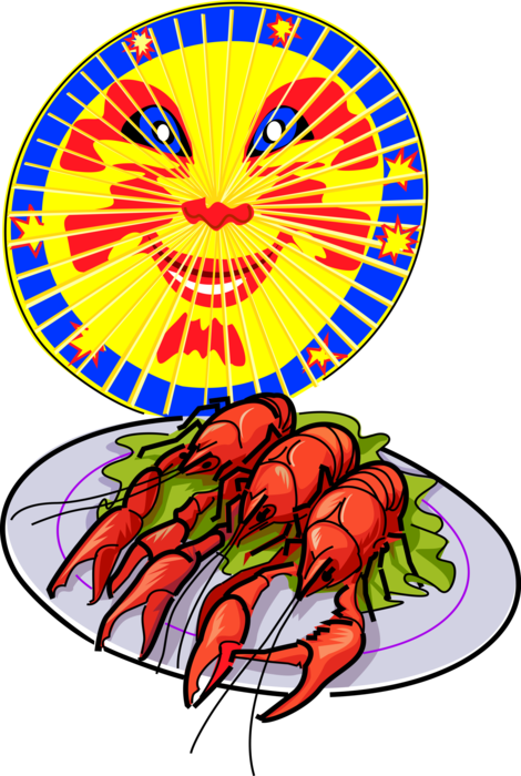 Vector Illustration of Scandinavian Heritage Swedish Kräftskiva Crayfish Party Summertime Eating and Drinking Celebration, Sweden