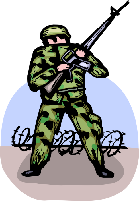 Vector Illustration of Heavily Armed United States Military Marine Soldier Ready for Combat