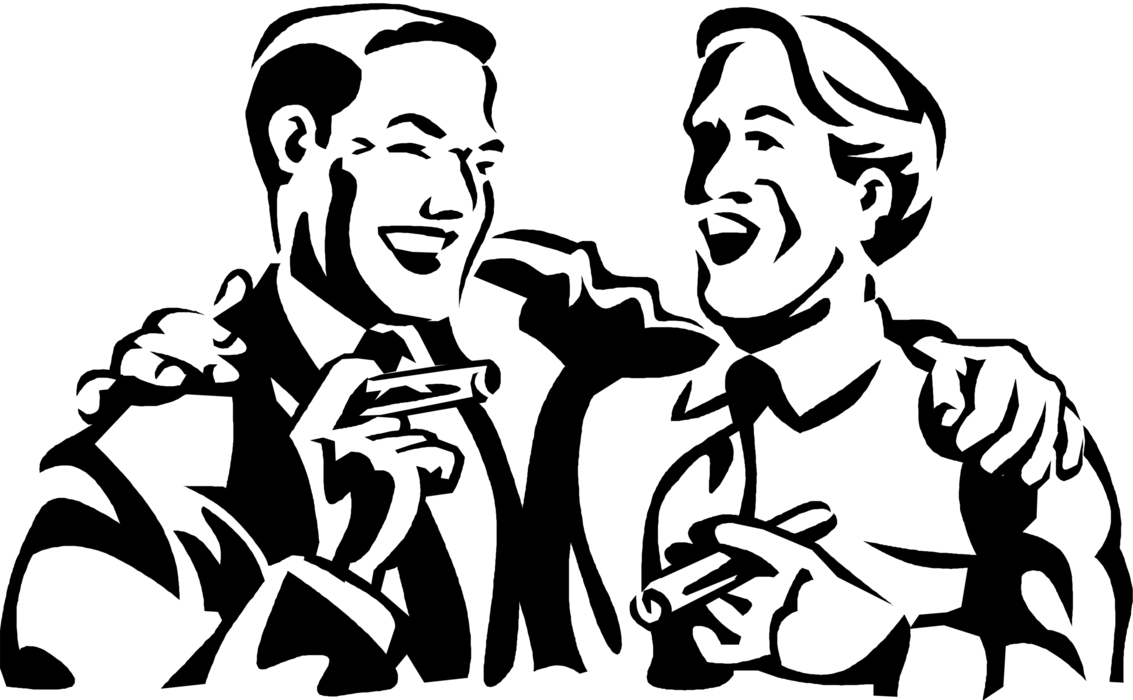 Vector Illustration of Business Colleagues Laugh and Celebrate and Smoke Cigars