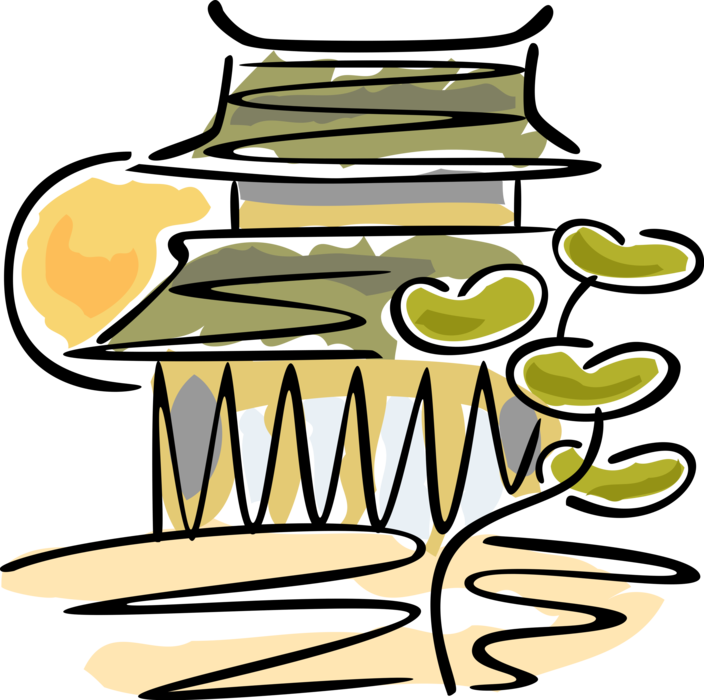 Vector Illustration of Japanese Pagoda Temple or Sacred Structure