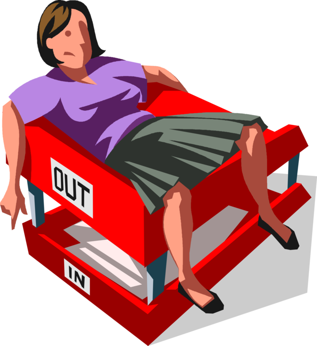 Vector Illustration of Exhausted Businesswoman Takes Break in Office Out Box