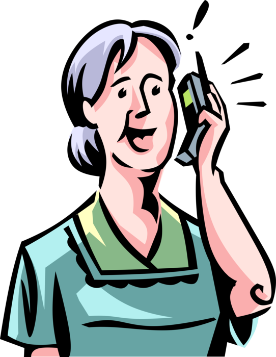 Vector Illustration of Delighted Woman in Conversation on Mobile Cell Telephone Phone