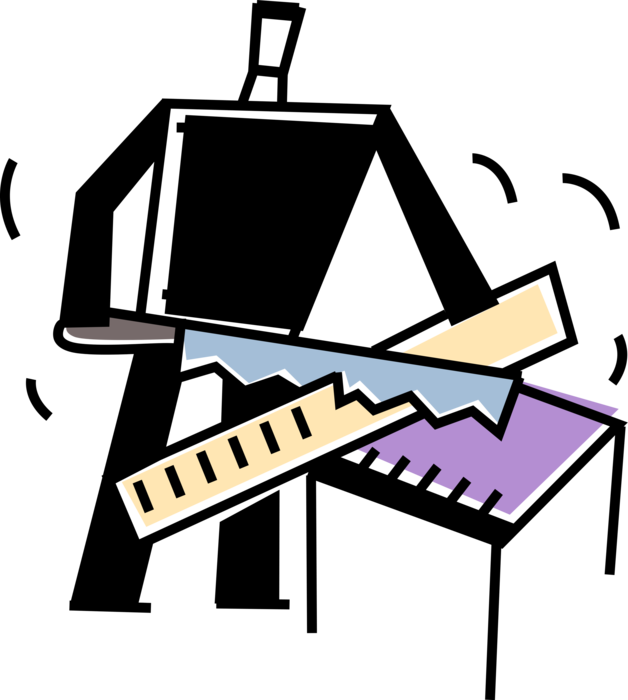 Vector Illustration of Do-It-Yourself Home Improvement Carpenter with Hand Saw and Wood Board