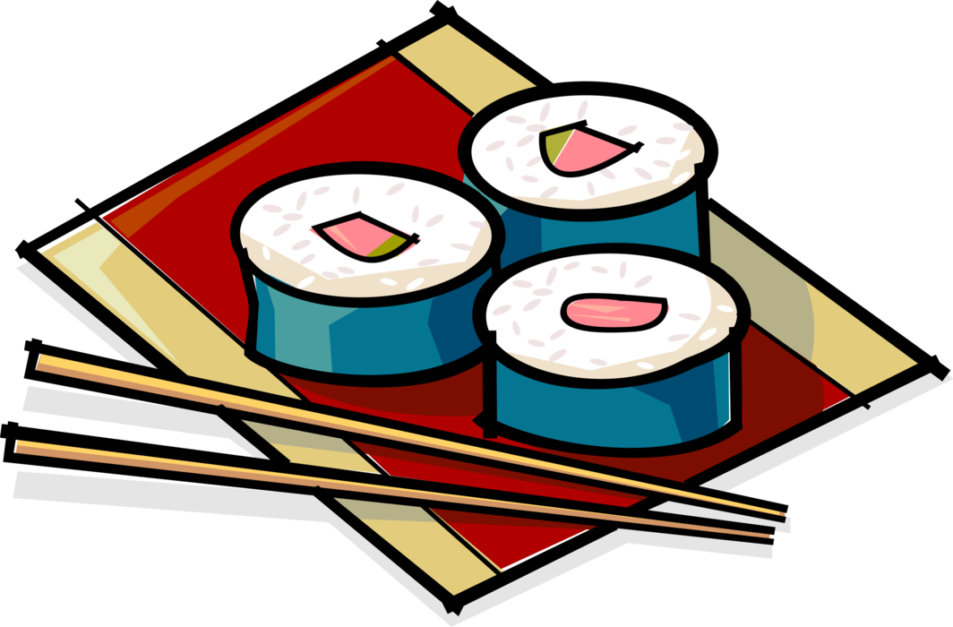 Vector Illustration of Japanese Sushi with Chopsticks