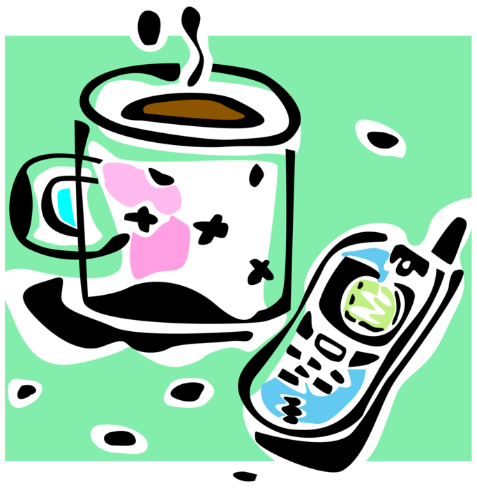 Vector Illustration of Mobile Telephone Cell Phone and Cup of Coffee