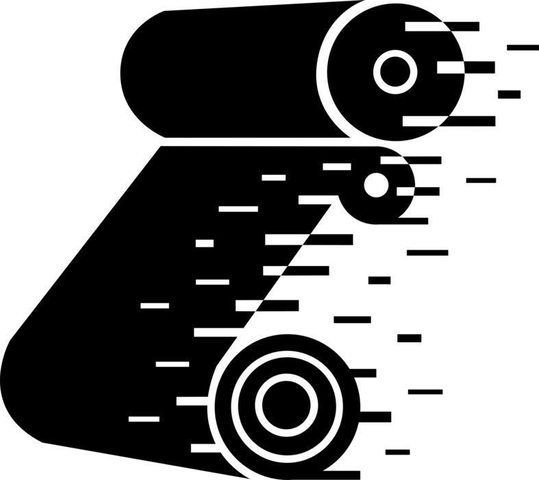Vector Illustration of Rotary Offset Lithographic Printing Press Rollers with Newsprint