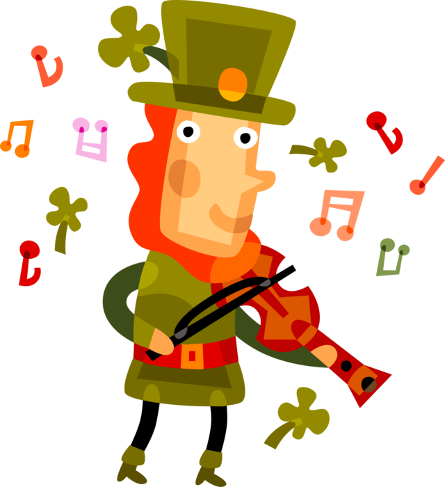 Vector Illustration of Irish Mythology Leprechaun Plays Fiddle Violin on St. Patrick's Day