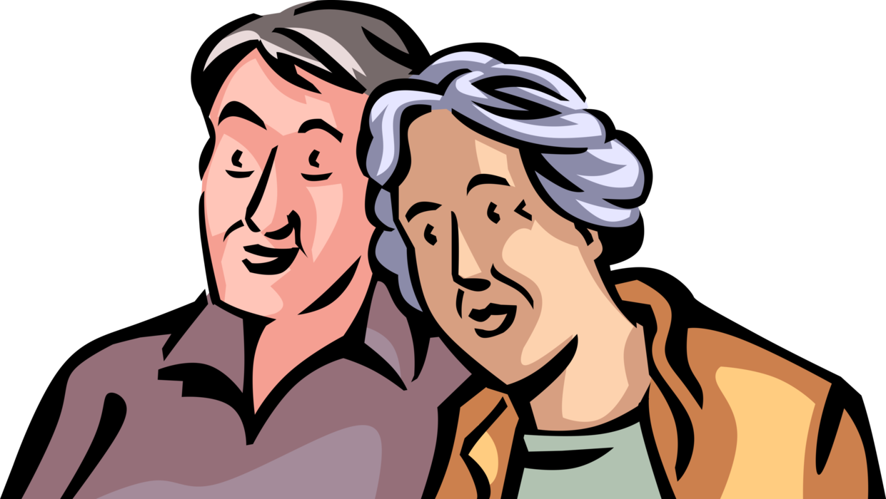 Vector Illustration of Retired Elderly Senior Citizen Couple Enjoys Romantic Date Night at Movie Theater Theatre