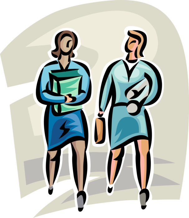 Vector Illustration of Business Colleagues Walking and Talking