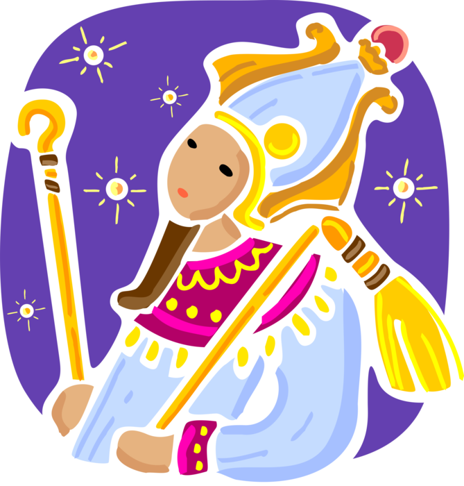 Vector Illustration of Ancient Egypt Egyptian Queen in Traditional Dress with Crook and Flail Pharaonic Insignia 