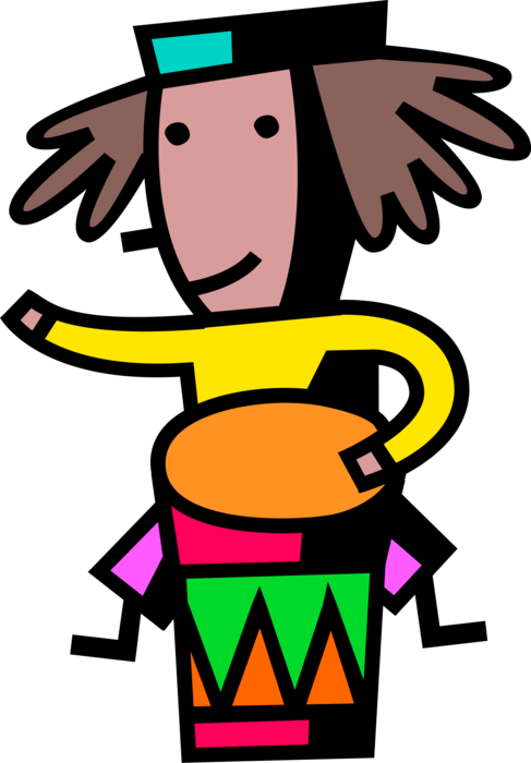 Vector Illustration of Percussionist Drummer Plays Bongo Conga Drum Percussion Instrument