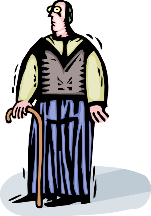 Vector Illustration of Old Man with Walking Cane for Disabled or Elderly People Needing Balance