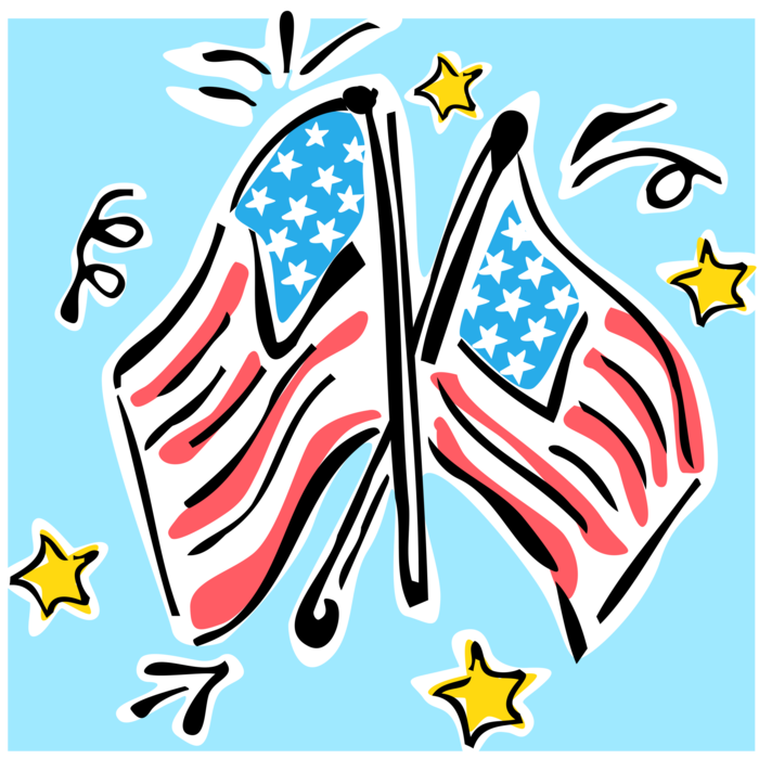 Vector Illustration of United States of America American Flags Celebrate 4th of July Independence Day