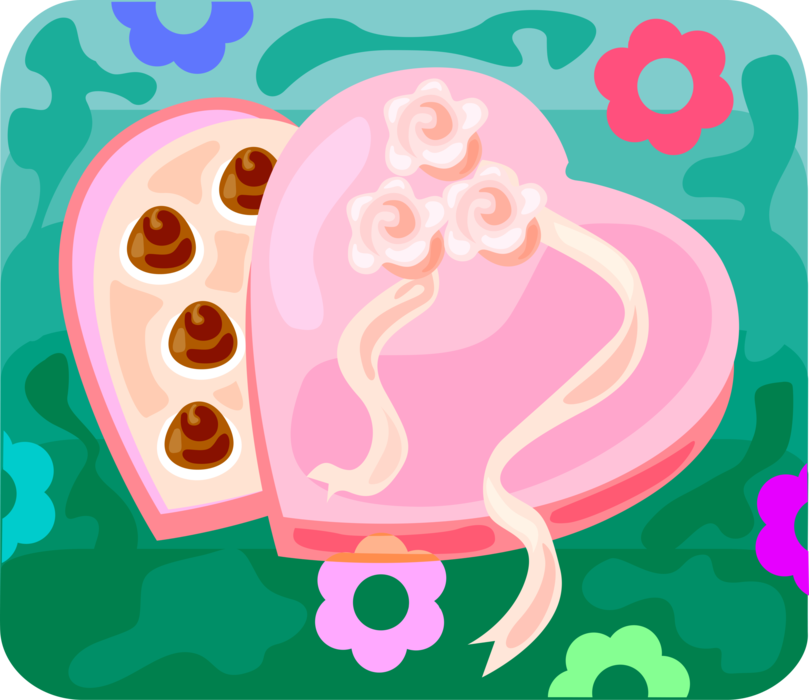 Vector Illustration of Valentine's Day Sentimental Heart-Shaped Confectionery Gift Chocolate Candy Expression of Affection