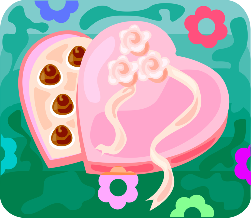 Vector Illustration of Valentine's Day Sentimental Heart-Shaped Confectionery Gift Chocolate Candy Expression of Affection