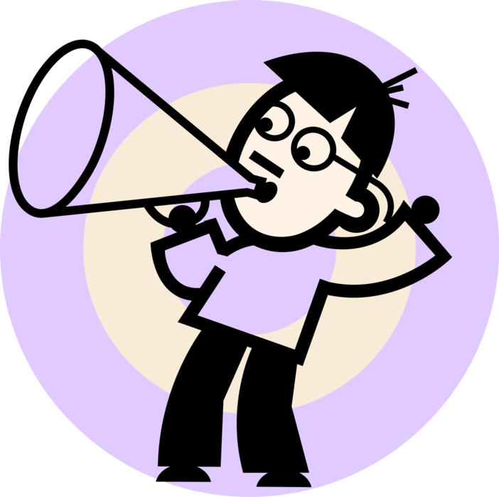 Vector Illustration of Broadcasting Announcements to Audience with Megaphone or Bullhorn to Amplify Voice