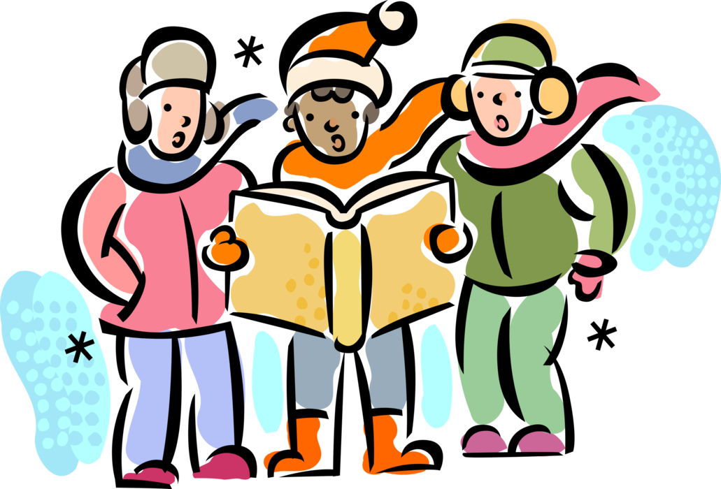 Vector Illustration of Holiday Festive Season Christmas Carolers Sing Festive Seasonal Holiday Carols Outdoors 