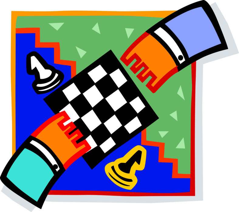 Vector Illustration of Hands Play Competitive Game of Chess