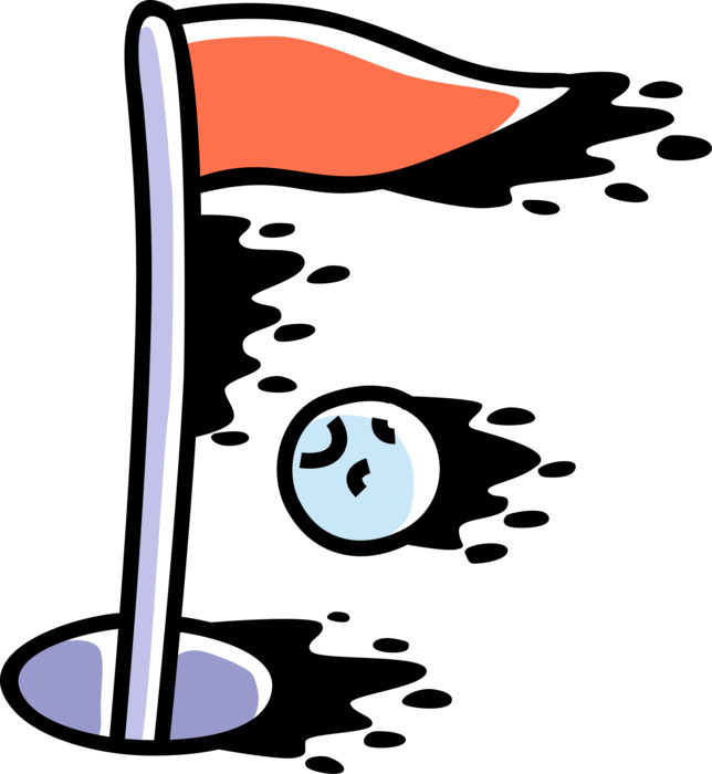 Vector Illustration of Sport of Golf Ball on Green with Flag Pin Hole
