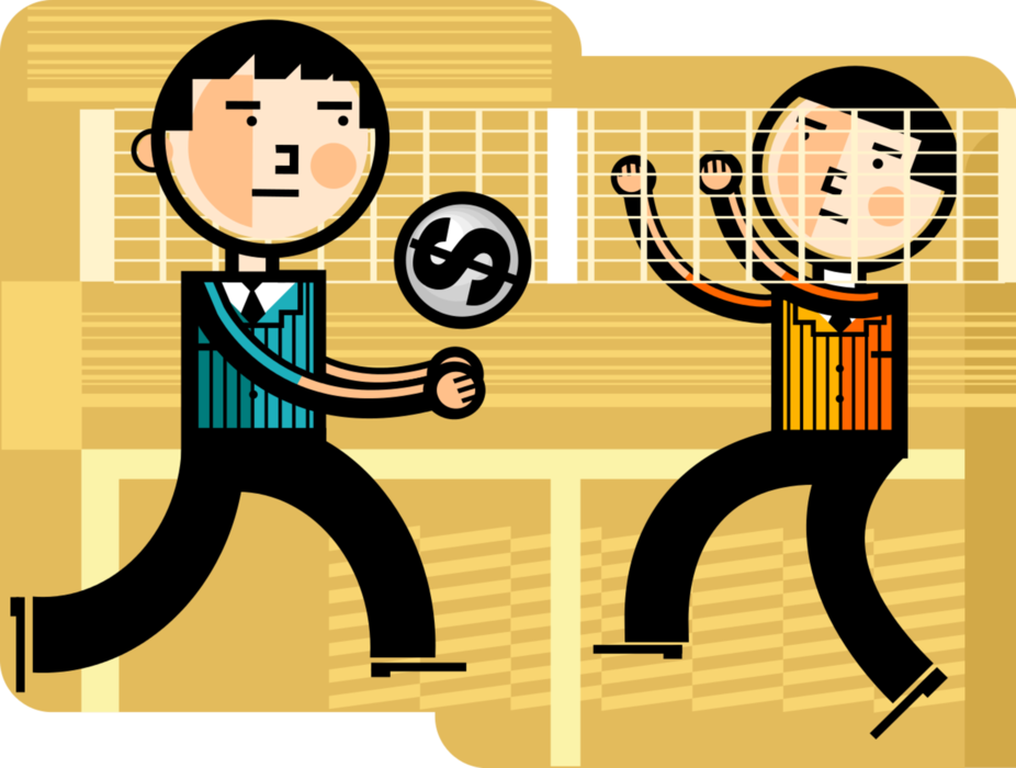 Vector Illustration of Competitive Businessmen Play Beach Volleyball Game to Achieve Market Domination