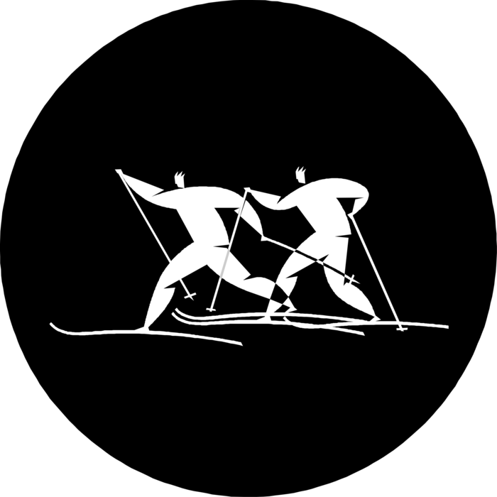 Vector Illustration of Cross-Country Nordic Skiers Skiing Outdoors in Winter with Skis and Poles