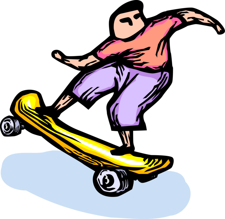 Vector Illustration of Skateboarder on Skateboard Performs Stunts Skateboarding