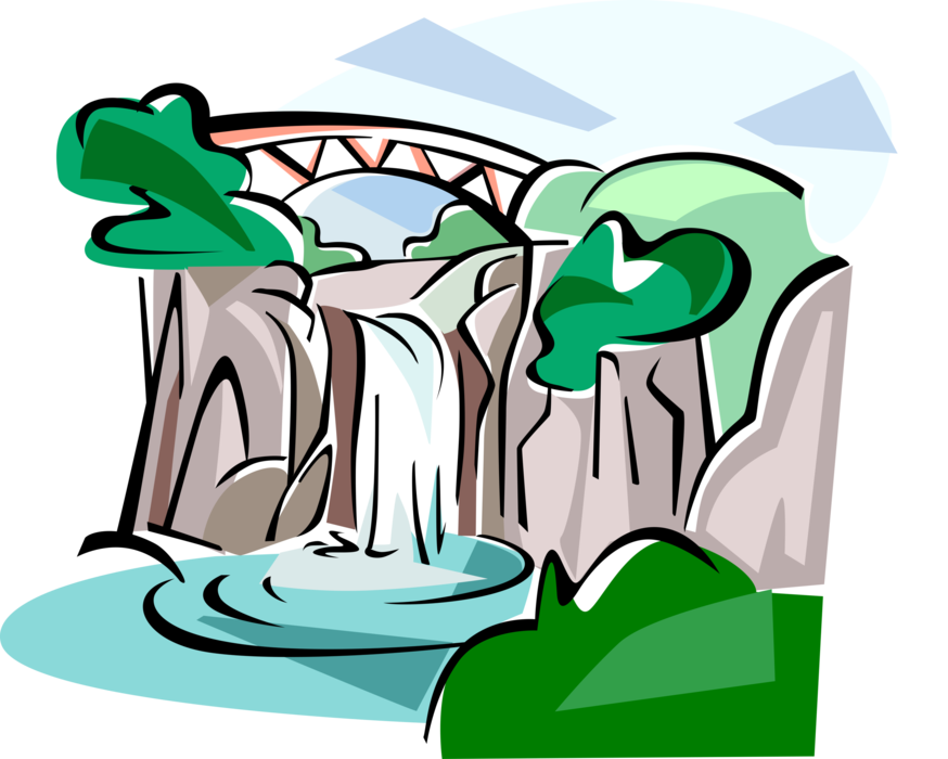 Vector Illustration of Cheonjiyeon Falls Waterfall in Jeju Island, South Korea