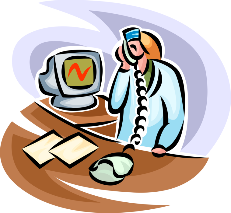 Vector Illustration of Hospital Health Care Nurse in Conversation on Telephone Phone