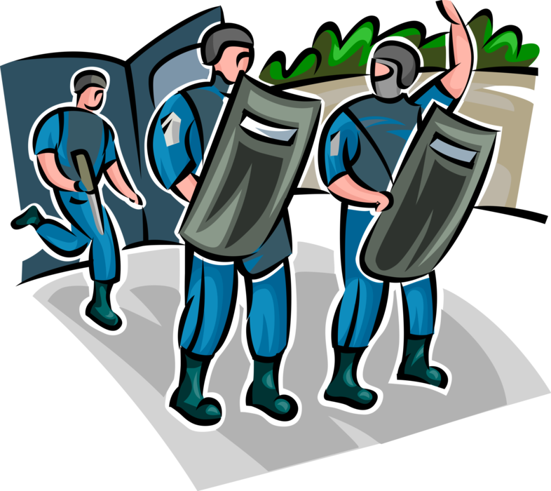 Vector Illustration of Special Weapons and Tactics SWAT Team Officers Handle Riots or Violent Confrontations with Criminals