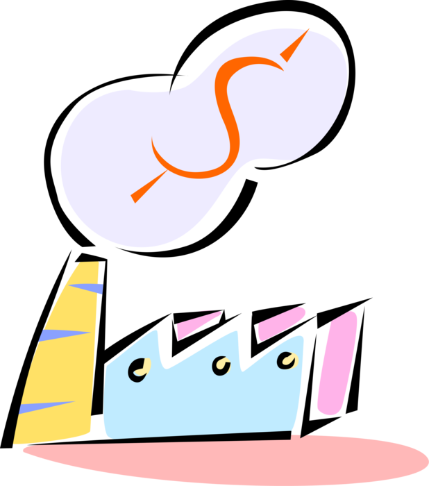 Vector Illustration of Cost of Industrial Manufacturing Factory with Money Going Up Smokestack