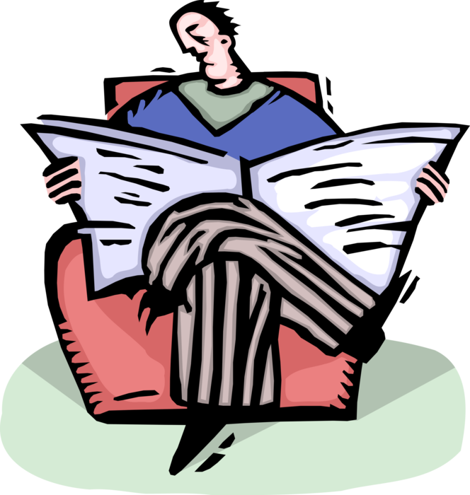 Vector Illustration of Reading Current News and Affairs with Newspaper in Chair Furniture