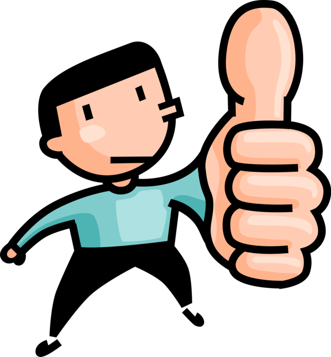 Vector Illustration of Youthful Junior Executive Flashes Thumbs Up Hand Gesture Signaling Optimism