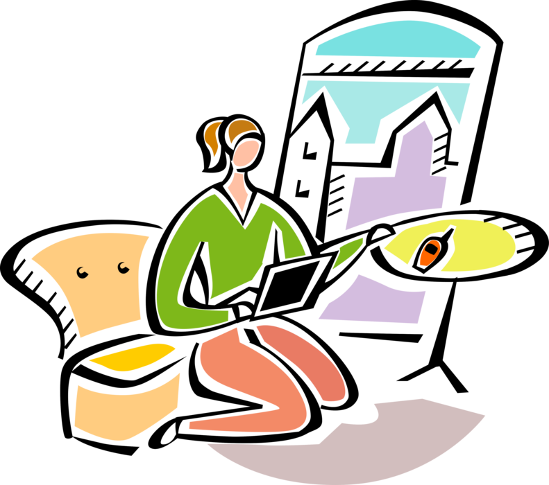 Vector Illustration of Relaxing at Home with Tablet Computer and Mobile Phone Connected to Online Internet