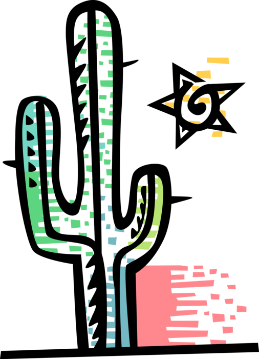 Vector Illustration of Desert Vegetation Succulent Cactus