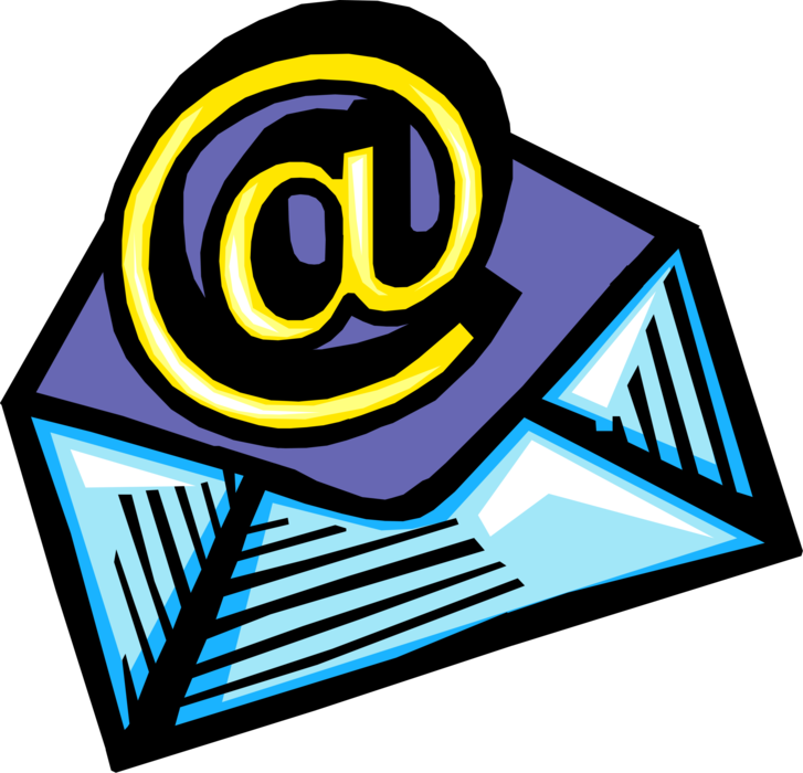Vector Illustration of Internet Electronic Mail Email Correspondence Letter Envelope @ Symbol Exchanges Digital Messages